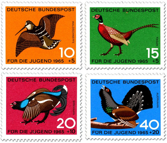 Vogel-Briefmarken der deutschen Bundespost 1965 (Für die Jugend)